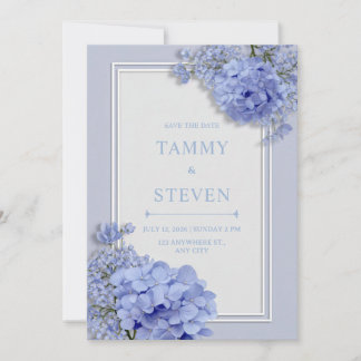 Periwinkle Blue Hydrangea Botanical Frame Wedding Invitation
