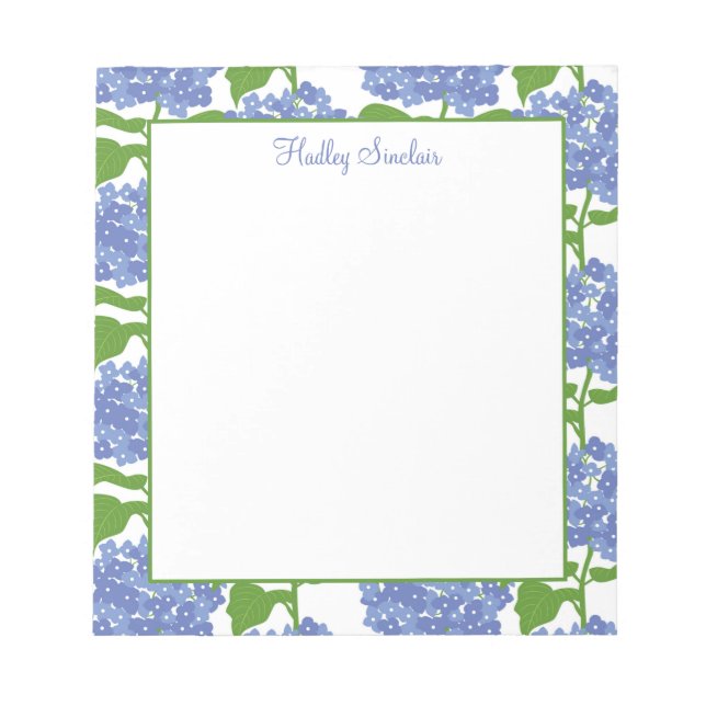 Periwinkle Blue Hydrangea Pattern Notepad (Front)