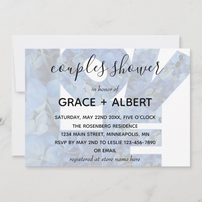 Periwinkle Blue Hydrangeas Couples Shower  Invitation (Front)