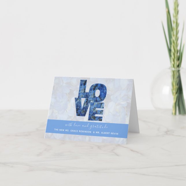 Périwinkle Blue Hydrangeas LOVE Carte de remerciem (Devant)