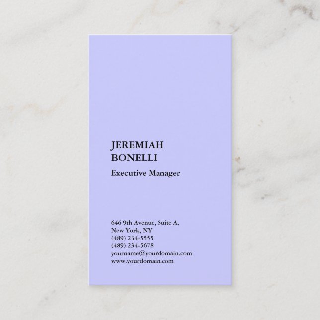 Periwinkle blue minimalist modern premium silk business card (Front)