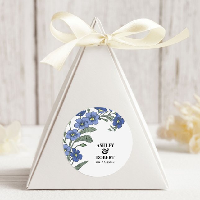 Periwinkle Blue Modern Floral Wedding Classic Round Sticker (Creator Uploaded)
