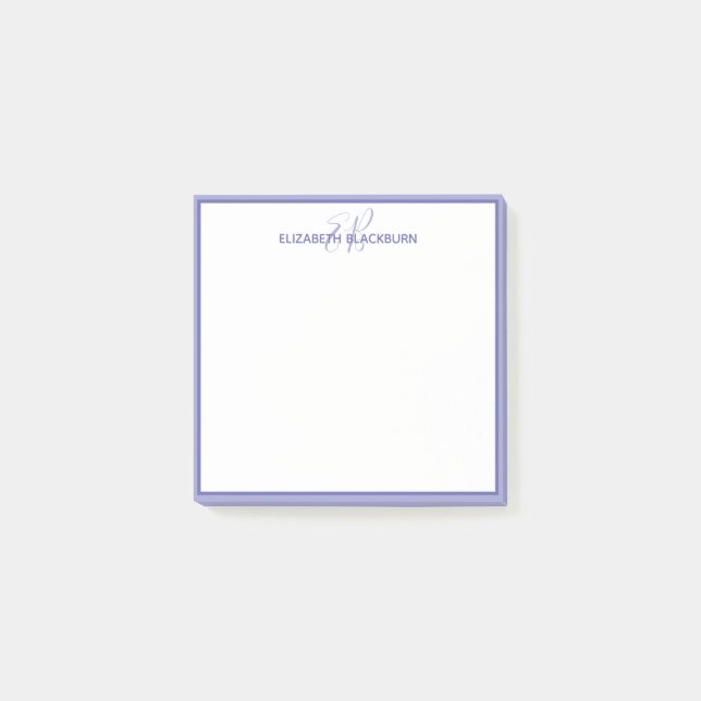Periwinkle Blue Monogram Name Minimalist Trendy Post-it Notes (Front)