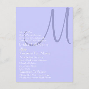 Periwinkle Blue Monogram Wedding Invitation Postcard
