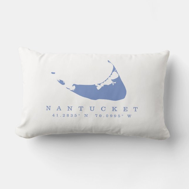 Periwinkle Blue Nantucket Map with Coordinates Lumbar Pillow (Front)