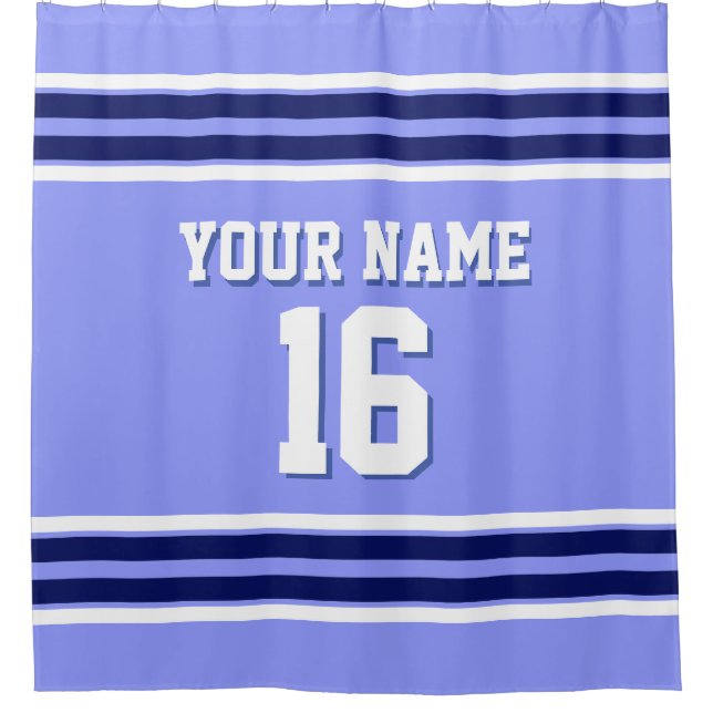 Periwinkle Blue Navy White Stripes Sports Jersey (Front)