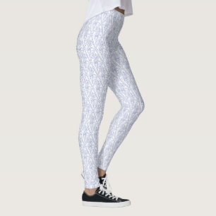 Periwinkle Blue on White Floral Diamond Pattern Leggings
