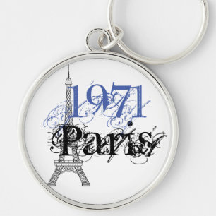 Periwinkle Blue Paris Eiffel Tower 50th Birthday Keychain