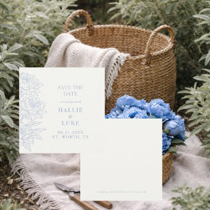 Periwinkle Blue Peony Wedding Square Save Date Invitation