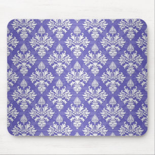 Periwinkle Blue Purple Artichoke Damask Pattern Mouse Pad