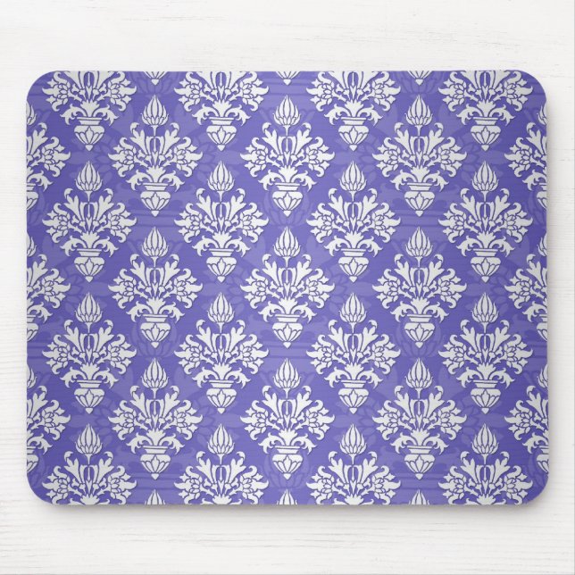 Periwinkle Blue Purple Artichoke Damask Pattern Mouse Pad (Front)
