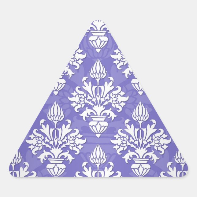 Periwinkle Blue Purple Artichoke Damask Pattern Triangle Sticker (Front)