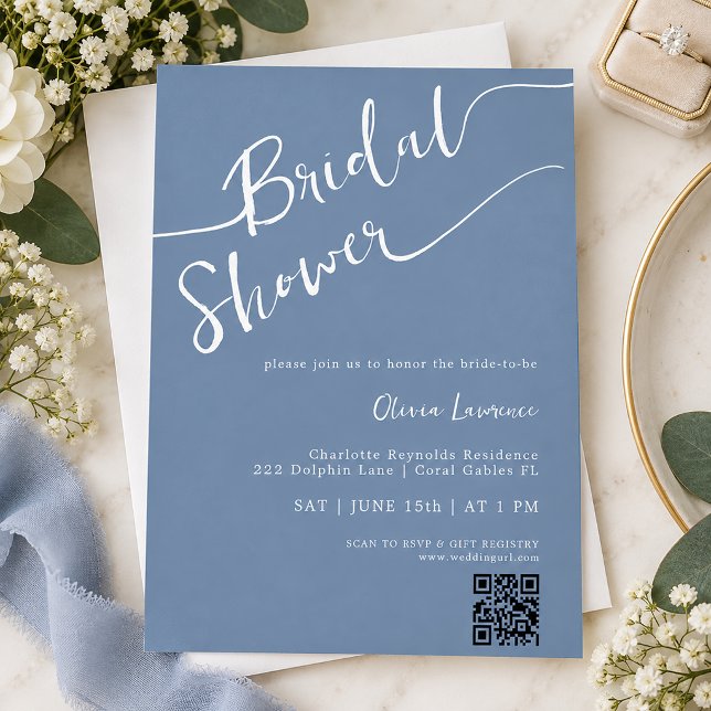 Periwinkle Blue Script Bridal Shower Invitation (Periwinkle Blue Script Bridal Shower Invitation)