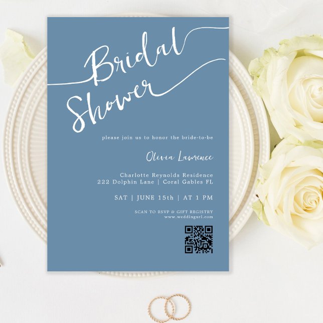 Periwinkle Blue Script Bridal Shower Invitation (Creator Uploaded)