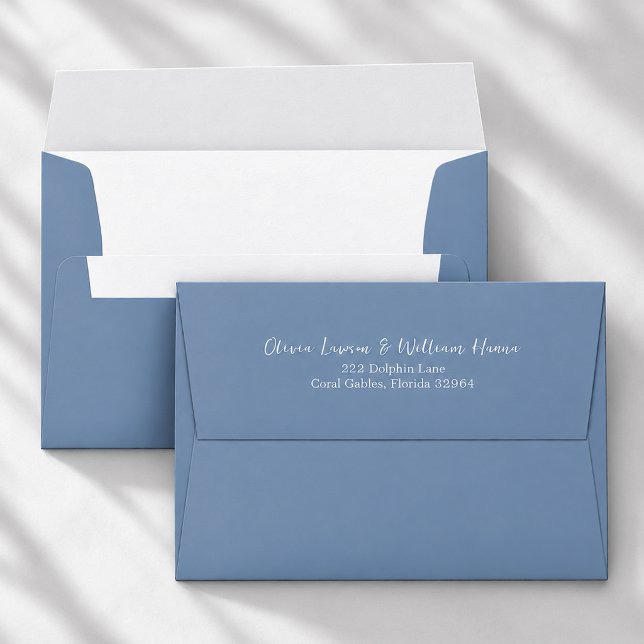 Periwinkle Blue Script Return Address Envelope (blue wedding envelope)