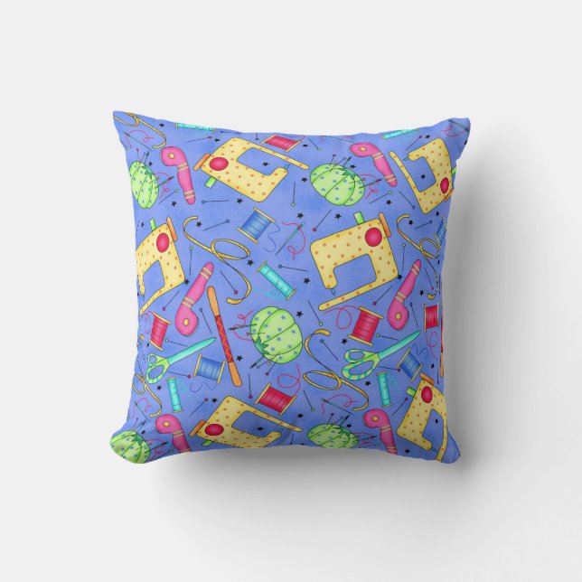 Periwinkle Blue Sewing Notions Decorative Pillow (Front)