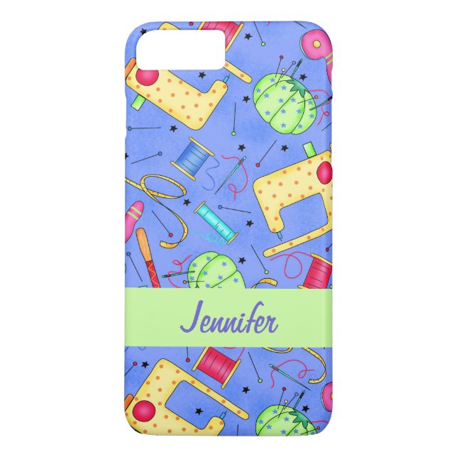 Periwinkle Blue Sewing Notions Name Personalized Case-Mate iPhone Case (Back)