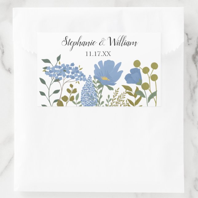 Periwinkle Blue Spring Floral Personalized Wedding Sticker (Bag)