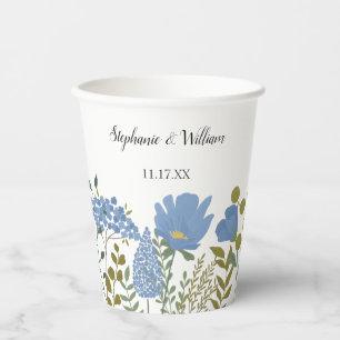 Periwinkle Blue Spring Floral Wedding Personalized Paper Cups