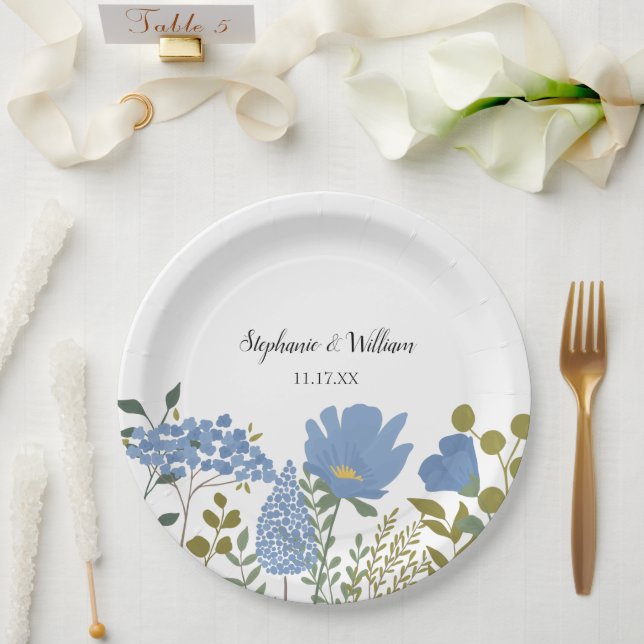 Periwinkle Blue Spring Floral Wedding Personalized Paper Plate (Wedding)