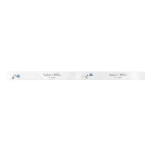 Periwinkle Blue Spring Floral Wedding Personalized Satin Ribbon