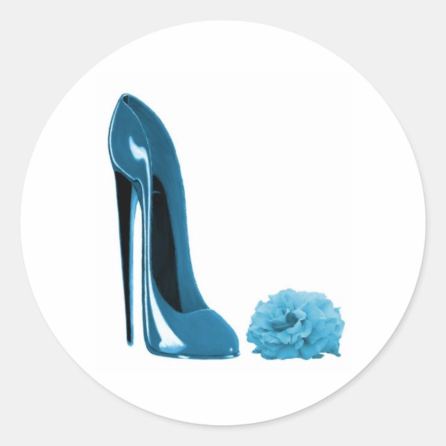 Periwinkle Blue Stiletto Shoe and Rose Classic Round Sticker (Front)