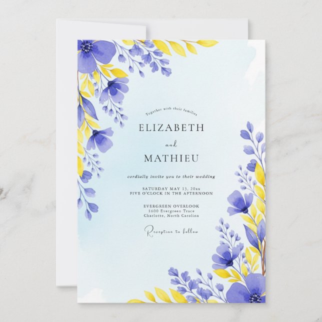 Periwinkle Blue Sunlit Meadow Wedding Invitation (Front)