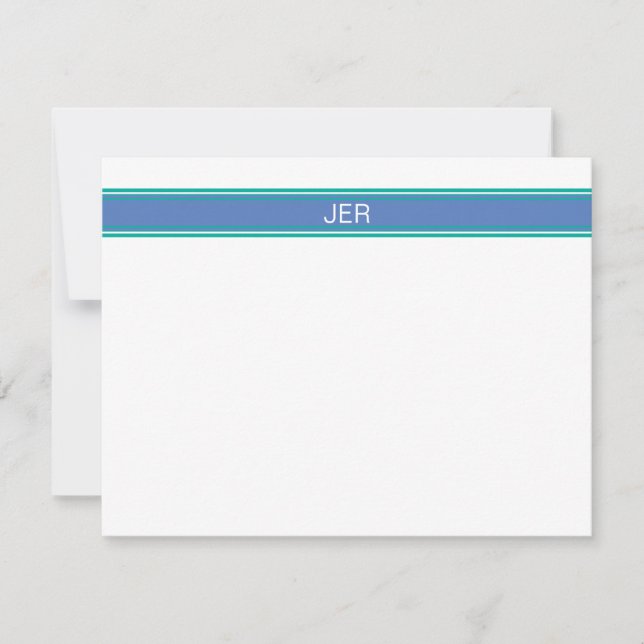 Periwinkle Blue & Teal Monogrammed Name Initials Card (Front)