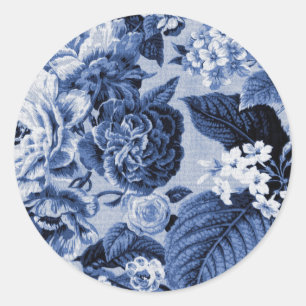 Periwinkle Blue Vintage Floral Toile No.1 Classic Round Sticker