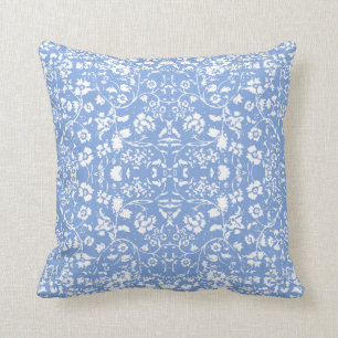 Periwinkle Blue Vintage Garden Floral Throw Pillow