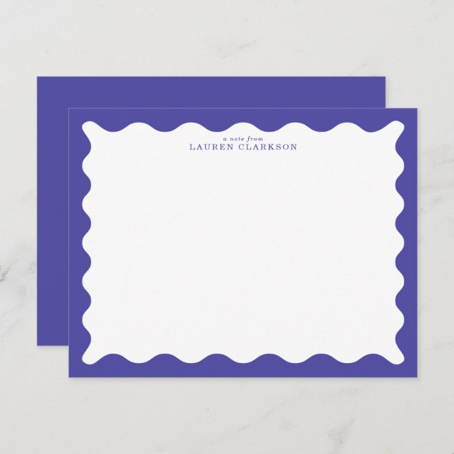 Periwinkle Blue Wavy Frame Note Card (Front/Back)