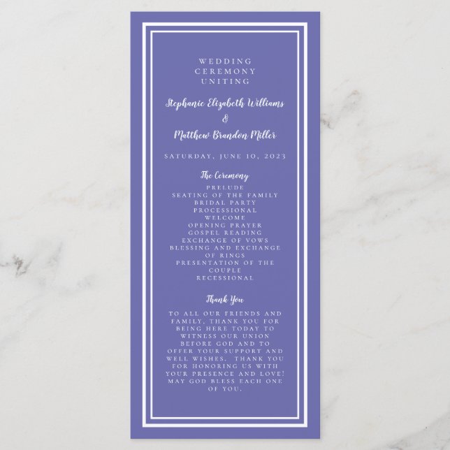 Periwinkle Blue Wedding Service Ceremony Modern Program (Front)
