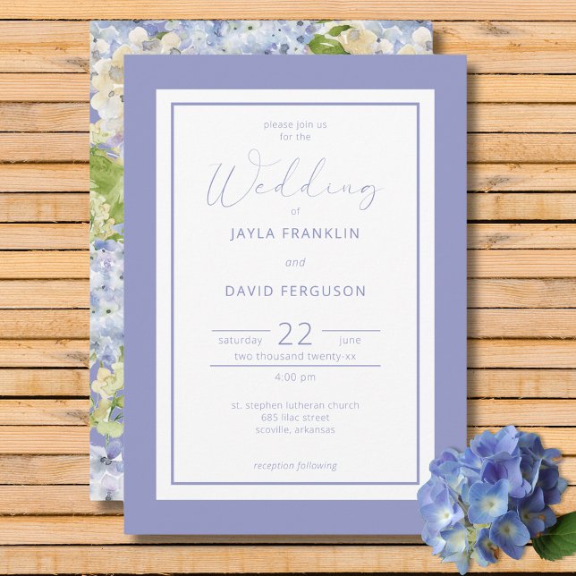 Periwinkle Blue White Hydrangea Flowers Invitation (Periwinkle Blue & White Hydrangeas Wedding Invitation)