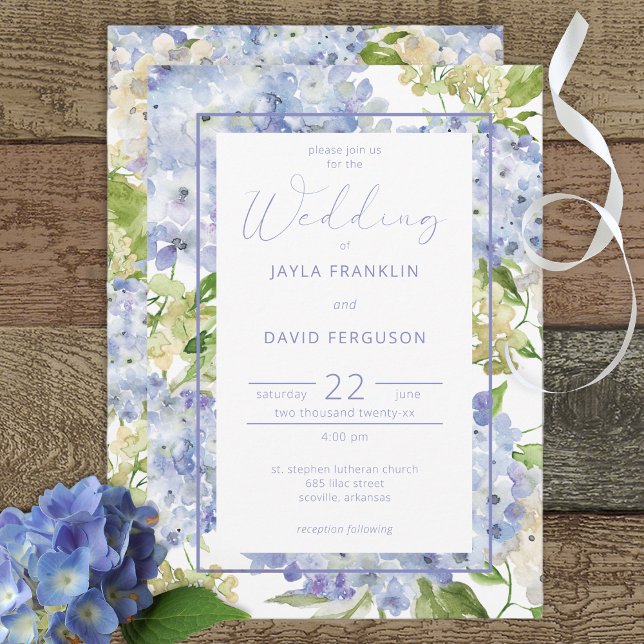 Periwinkle Blue White Hydrangea Flowers Invitation (Creator Uploaded)
