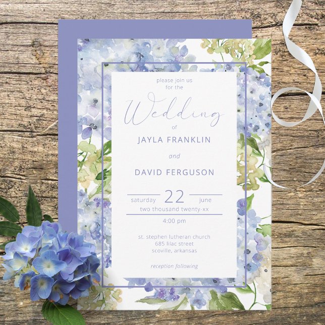 Periwinkle Blue White Hydrangea Flowers Invitation (Creator Uploaded)