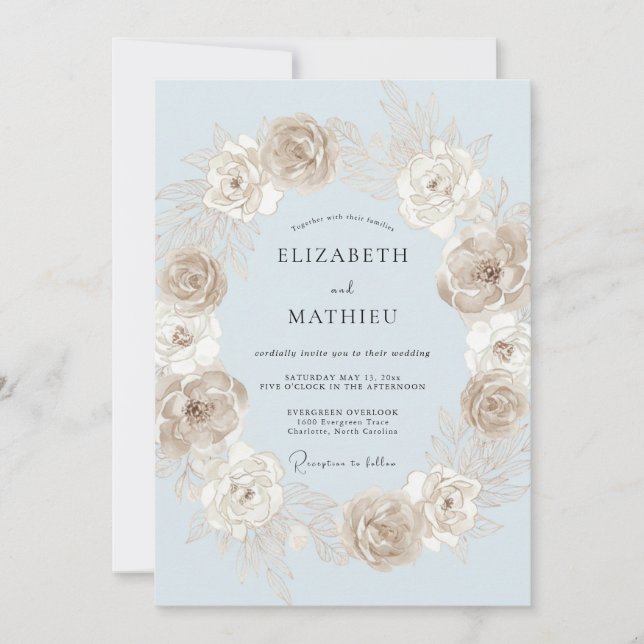 Periwinkle Blush Floral Wreath Wedding Invitation (Front)