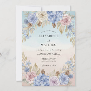 Periwinkle Blush Petal Wedding Invitation