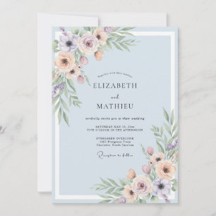 Periwinkle Blush Pink Ranunculus Eucalyptus Weddin Invitation