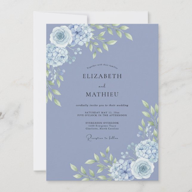 Periwinkle Botanical Romantic Wedding Invitation (Front)