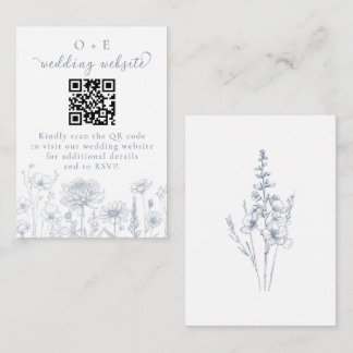 Periwinkle Botanical Wedding Website QR Code Enclosure Card