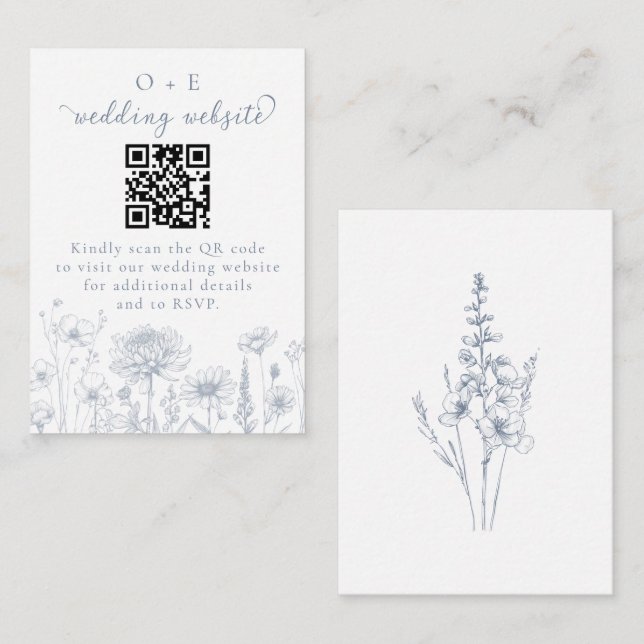 Periwinkle Botanical Wedding Website QR Code  Enclosure Card (Front/Back)