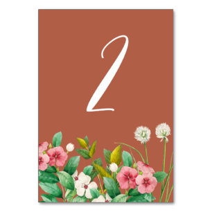 Periwinkle Burnt Orange Terracotta Wedding  Table Number