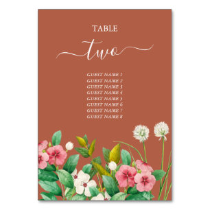 Periwinkle Burnt Orange Terracotta Wedding Table Number