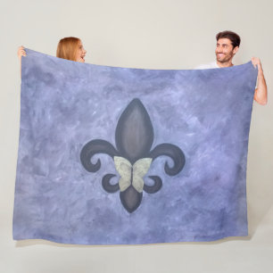 Periwinkle Butterfleur   Fleur de Lis Butterfly Fleece Blanket