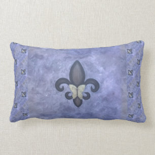 Periwinkle Butterfleur   Fleur de Lis Butterfly Lumbar Pillow