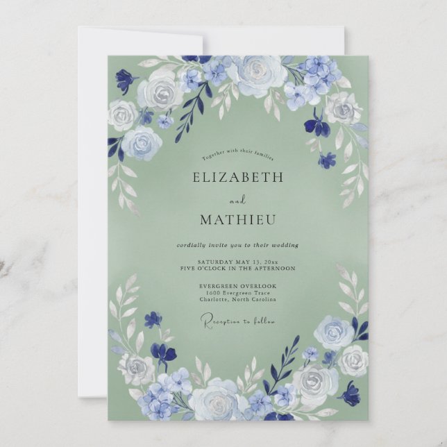 Periwinkle Celadon Painted Wedding Invitation (Front)