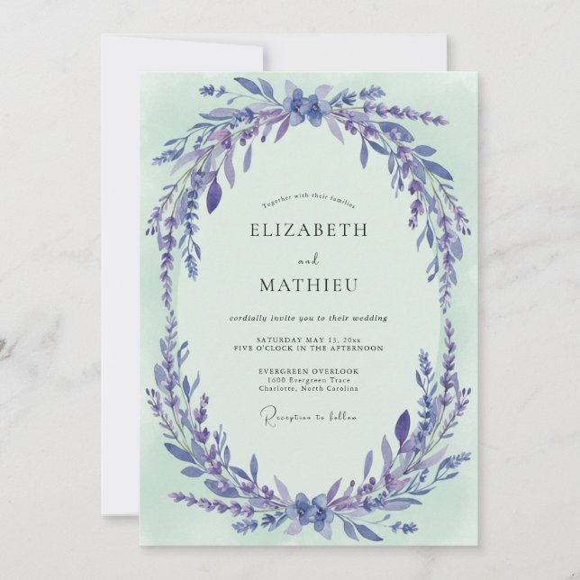 Periwinkle Celadon Sprigs Eucalyptus Wedding Invitation (Front)
