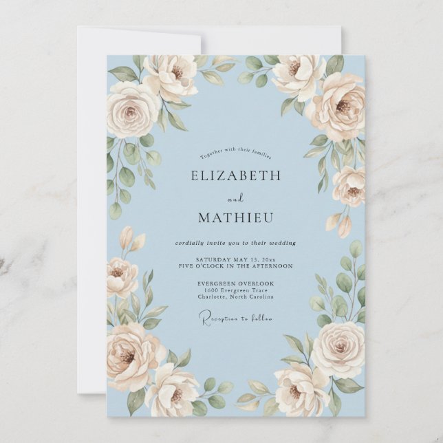 Periwinkle Champagne Petal Wedding Invitation (Front)