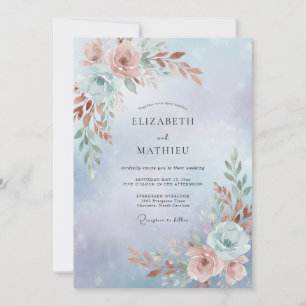 Periwinkle Copper Foliage Eucalyptus Wedding Invitation