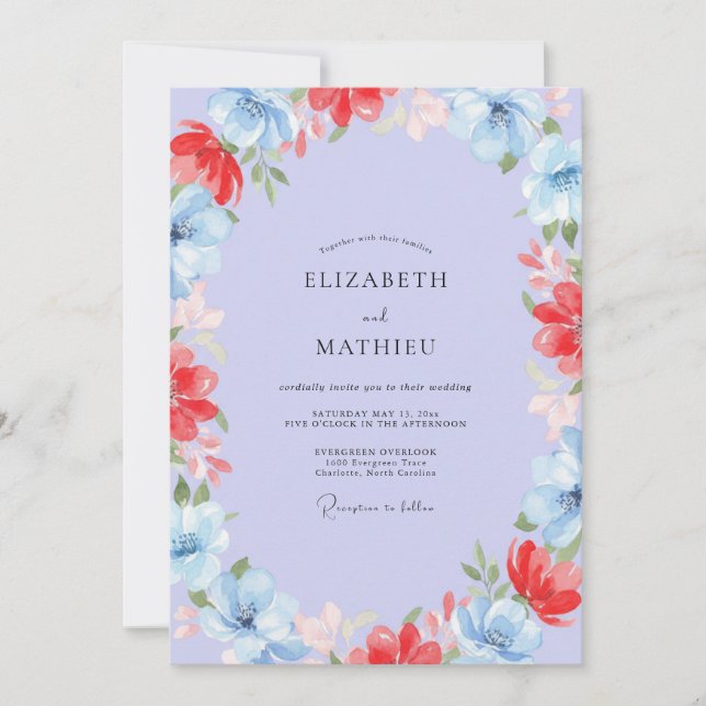 Periwinkle Coral Painted Wedding Invitation (Front)